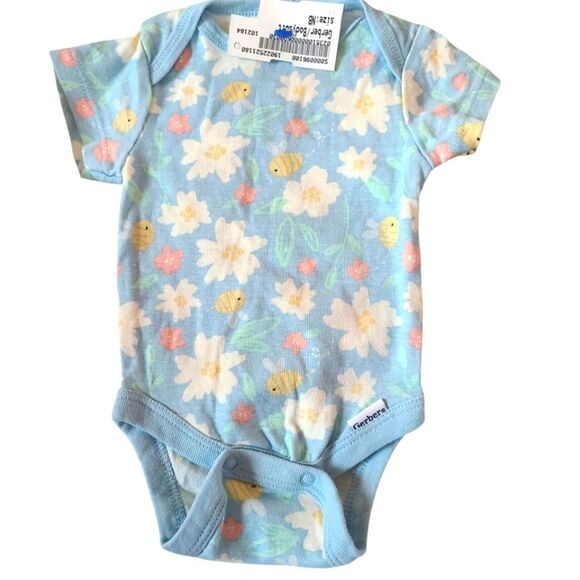 GERBER Onesie Bodysuit‎ Floral Short-Sleeved Size Newborn - Picture 1 of 8